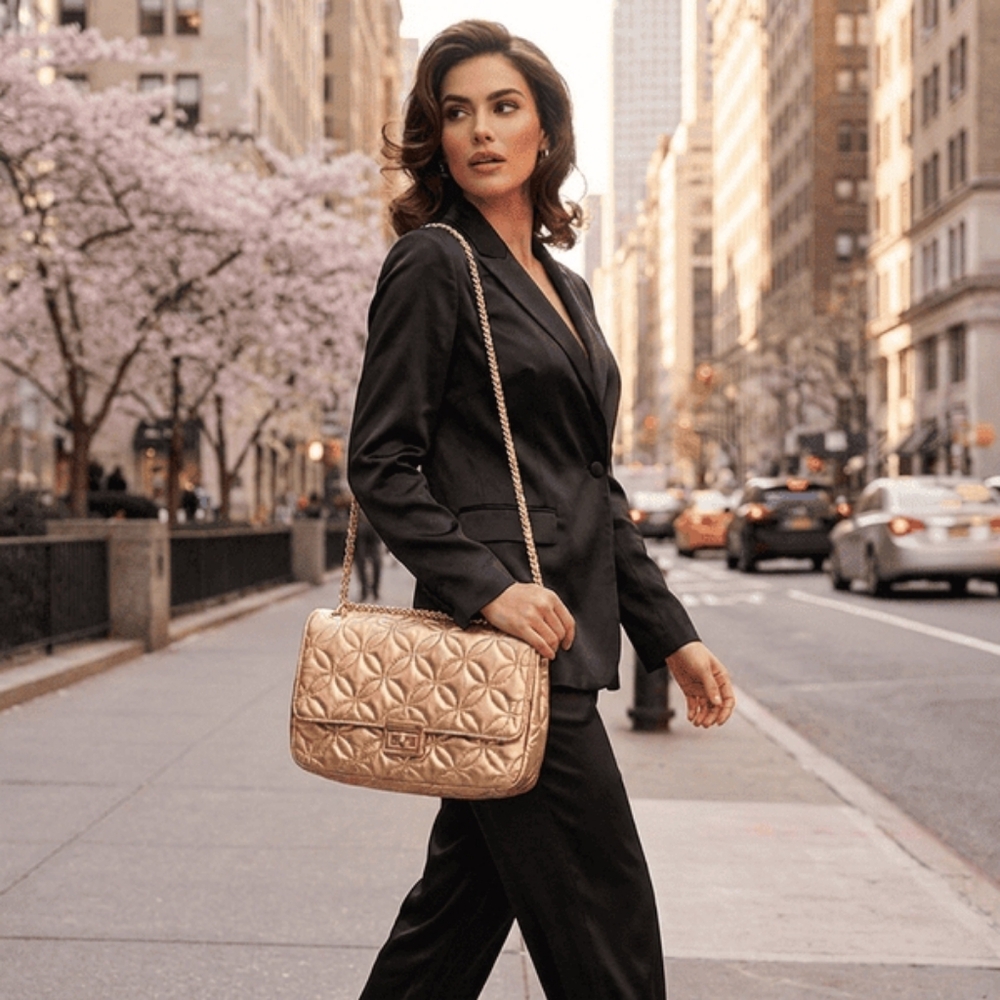 MICHAEL Michael Kors Metallic Rose  Sloan Quilted Leather Shoulder Crossbody Bag - Picture 2 of 12